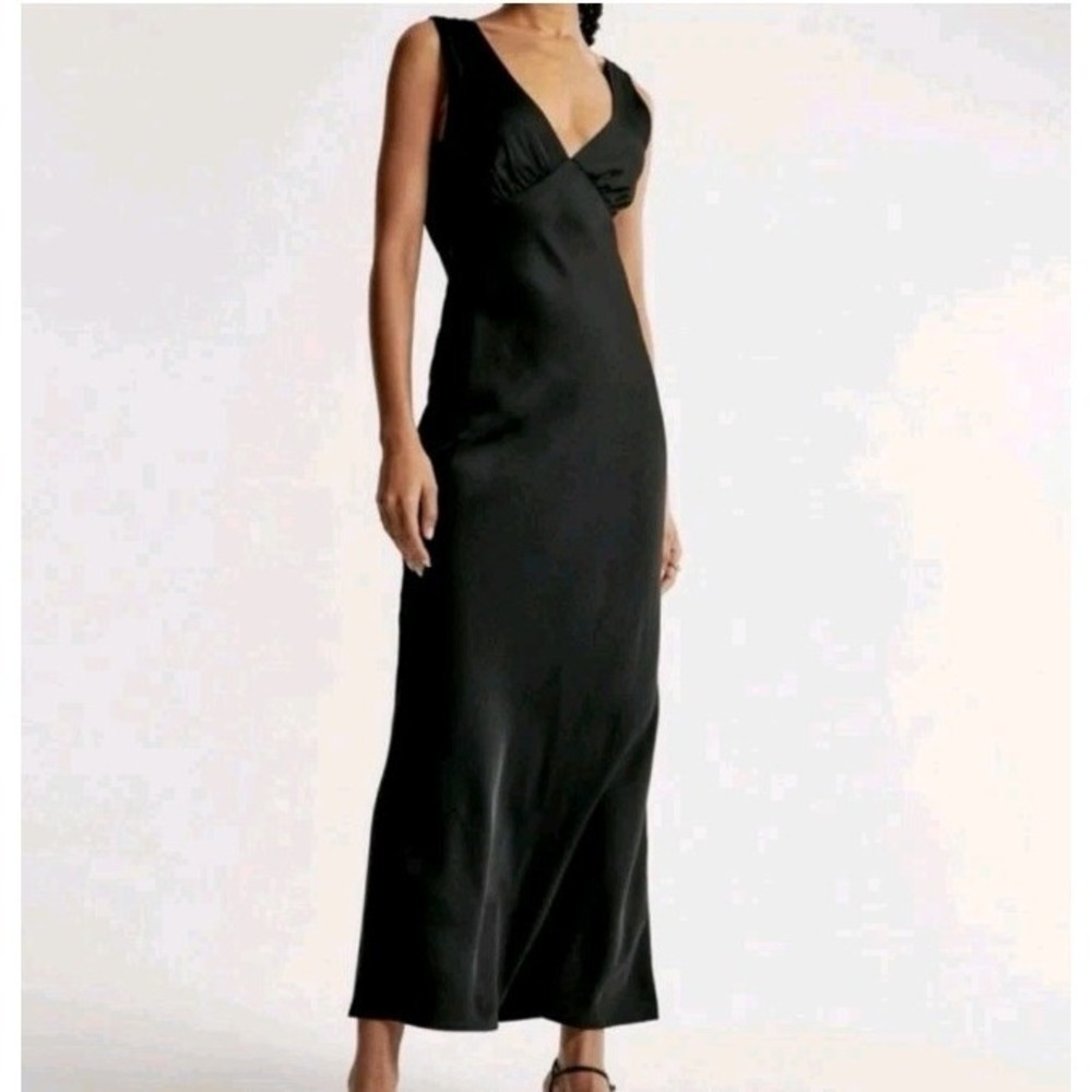 Abercrombie & Fitch Satin Maxi Dress Medium Black Fully‎ Lined
